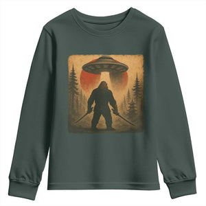 Samurai Bigfoot Youth Sweatshirt Japanese Vintage Ukiyoe Style TS12 Dark Forest Green Print Your Wear