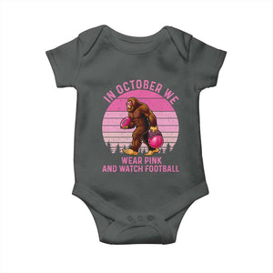 In October We Wear Pink Football Baby Onesie Support Breast Cancer Awareness TS12 Dark Heather Print Your Wear