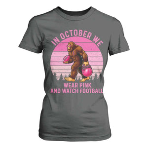 In October We Wear Pink Football T Shirt For Women Support Breast Cancer Awareness TS12 Dark Heather Print Your Wear