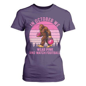 In October We Wear Pink Football T Shirt For Women Support Breast Cancer Awareness TS12 Purple Print Your Wear
