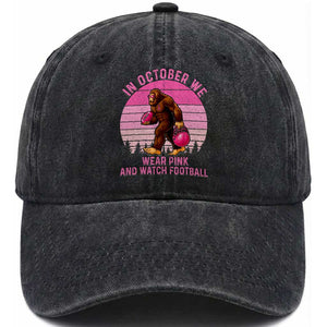 In October We Wear Pink Football Washed Cotton Baseball Cap Support Breast Cancer Awareness TS12 Print Your Wear
