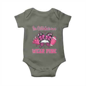 In October We Wear Pink Football Baby Onesie Funny Football Awareness Gift TS12 Military Green Print Your Wear