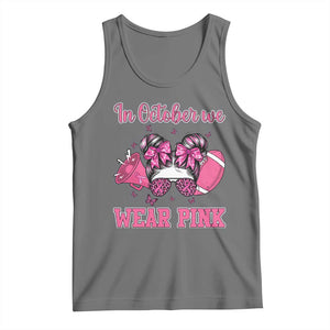In October We Wear Pink Football Tank Top Funny Football Awareness Gift TS12 Black Heather Print Your Wear