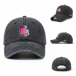Pink Out Game Day Football Washed Cotton Baseball Cap Breast Cancer Support TS12 Washed Cap Universal Fit Dark Gray Print Your Wear