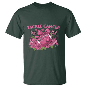 Tackle Cancer T Shirt Football Breast Cancer Awareness Pink Ribbon TS12 Dark Forest Green Print Your Wear