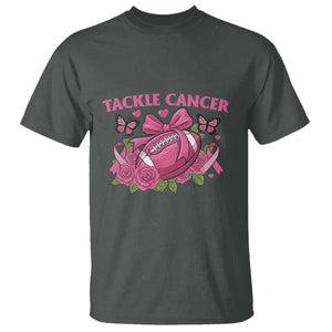 Tackle Cancer T Shirt Football Breast Cancer Awareness Pink Ribbon TS12 Dark Heather Print Your Wear