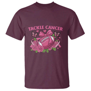 Tackle Cancer T Shirt Football Breast Cancer Awareness Pink Ribbon TS12 Maroon Print Your Wear