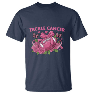 Tackle Cancer T Shirt Football Breast Cancer Awareness Pink Ribbon TS12 Navy Print Your Wear