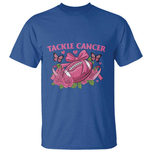 Tackle Cancer T Shirt Football Breast Cancer Awareness Pink Ribbon TS12 Royal Blue Print Your Wear