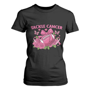 Tackle Cancer T Shirt For Women Football Breast Cancer Awareness Pink Ribbon TS12 Black Print Your Wear