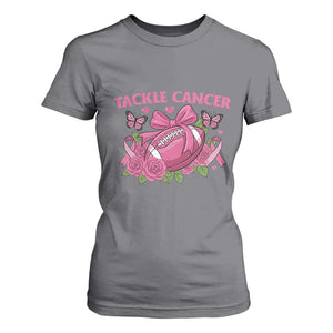 Tackle Cancer T Shirt For Women Football Breast Cancer Awareness Pink Ribbon TS12 Charcoal Print Your Wear