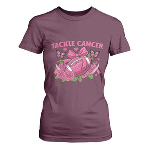 Tackle Cancer T Shirt For Women Football Breast Cancer Awareness Pink Ribbon TS12 Maroon Print Your Wear