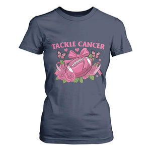 Tackle Cancer T Shirt For Women Football Breast Cancer Awareness Pink Ribbon TS12 Navy Print Your Wear