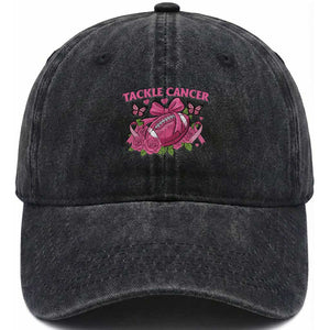 Tackle Cancer Washed Cotton Baseball Cap Football Breast Cancer Awareness Pink Ribbon TS12 Print Your Wear
