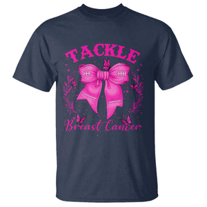 Tackle Breast Cancer T Shirt Support Fight Faith Pink Ribbon TS12 Navy Print Your Wear