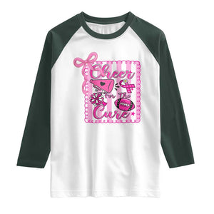 Cheer For The Cure Raglan Shirt Breast Cancer Awareness Football Gift TS12 White Dark Forest Green Print Your Wear