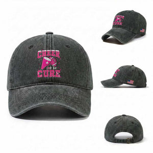 Breast Cancer Awareness Washed Cotton Baseball Cap Funny Cheer For The Cure Gift TS12 Washed Cap Universal Fit Dark Green Print Your Wear