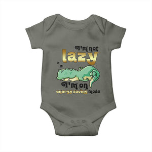 Funny Dinosaur Lover Baby Onesie I Am Not Lazy I Am On Energy Saving Mode TS12 Military Green Print Your Wear
