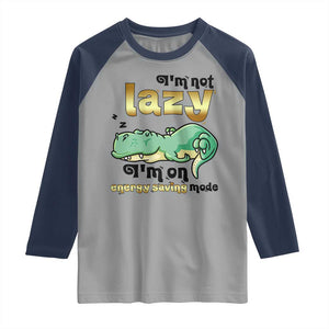 Funny Dinosaur Lover Raglan Shirt I Am Not Lazy I Am On Energy Saving Mode TS12 Sport Gray Navy Print Your Wear
