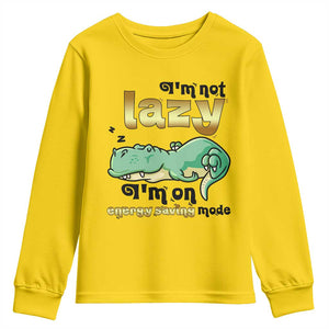 Funny Dinosaur Lover Youth Sweatshirt I Am Not Lazy I Am On Energy Saving Mode TS12 Daisy Print Your Wear