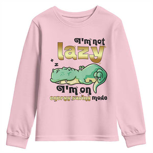 Funny Dinosaur Lover Youth Sweatshirt I Am Not Lazy I Am On Energy Saving Mode TS12 Light Pink Print Your Wear
