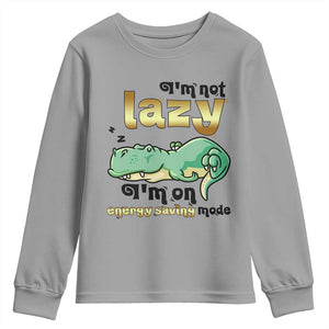 Funny Dinosaur Lover Youth Sweatshirt I Am Not Lazy I Am On Energy Saving Mode TS12 Sport Gray Print Your Wear