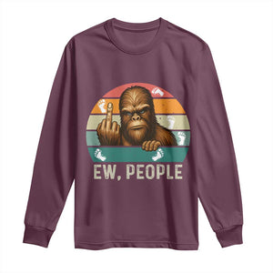 Bigfoot Lover Long Sleeve Shirt Funny Ew People Retro Sunset Design TS12 Maroon Print Your Wear
