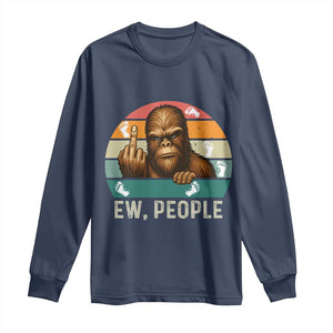Bigfoot Lover Long Sleeve Shirt Funny Ew People Retro Sunset Design TS12 Navy Print Your Wear