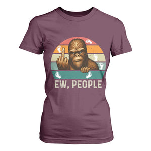 Bigfoot Lover T Shirt For Women Funny Ew People Retro Sunset Design TS12 Maroon Print Your Wear