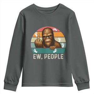 Bigfoot Lover Youth Sweatshirt Funny Ew People Retro Sunset Design TS12 Dark Heather Print Your Wear