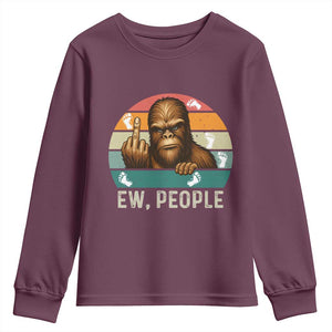 Bigfoot Lover Youth Sweatshirt Funny Ew People Retro Sunset Design TS12 Maroon Print Your Wear