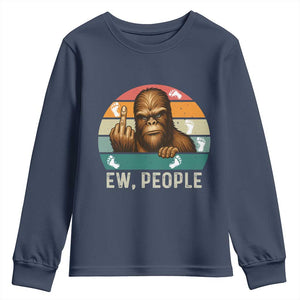 Bigfoot Lover Youth Sweatshirt Funny Ew People Retro Sunset Design TS12 Navy Print Your Wear