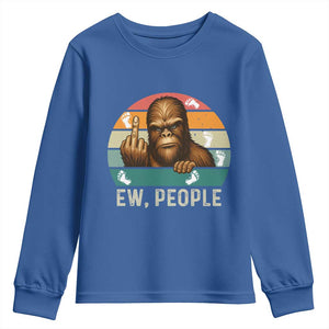 Bigfoot Lover Youth Sweatshirt Funny Ew People Retro Sunset Design TS12 Royal Blue Print Your Wear