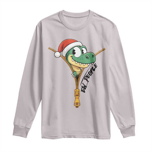 Funny Christmas Dinosaur Long Sleeve Shirt Ew People Xmas Gift TS12 Ice Gray Print Your Wear