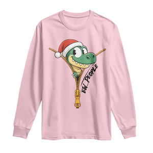 Funny Christmas Dinosaur Long Sleeve Shirt Ew People Xmas Gift TS12 Light Pink Print Your Wear