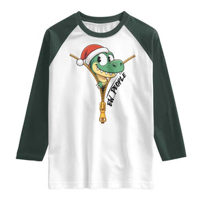 Funny Christmas Dinosaur Raglan Shirt Ew People Xmas Gift TS12 White Dark Forest Green Print Your Wear