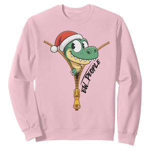 Funny Christmas Dinosaur Sweatshirt Ew People Xmas Gift TS12 Light Pink Print Your Wear