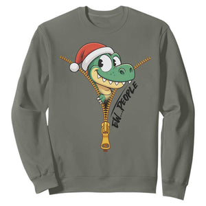 Funny Christmas Dinosaur Sweatshirt Ew People Xmas Gift TS12 Military Green Print Your Wear