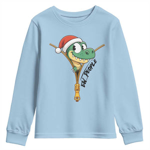 Funny Christmas Dinosaur Youth Sweatshirt Ew People Xmas Gift TS12 Light Blue Print Your Wear