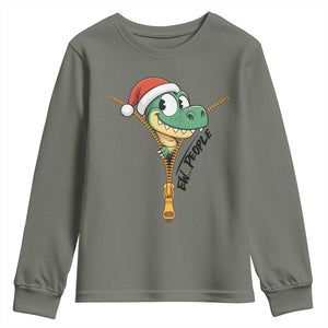 Funny Christmas Dinosaur Youth Sweatshirt Ew People Xmas Gift TS12 Military Green Print Your Wear