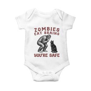 Funny Bigfoot And Black Cat Baby Onesie Zombies Eat Brains Dont Worry You Are Safe
