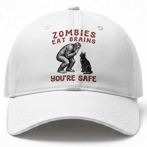 Funny Bigfoot And Black Cat Baseball Cap Zombies Eat Brains Dont Worry You Are Safe