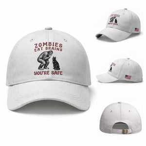 Funny Bigfoot And Black Cat Baseball Cap Zombies Eat Brains Dont Worry You Are Safe