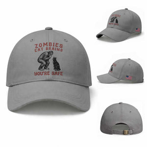 Funny Bigfoot And Black Cat Baseball Cap Zombies Eat Brains Dont Worry You Are Safe
