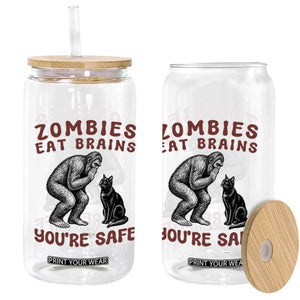 Funny Bigfoot And Black Cat Glass Can Zombies Eat Brains Dont Worry You Are Safe TS12 Print Your Wear