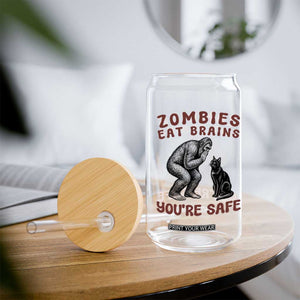 Funny Bigfoot And Black Cat Glass Can Zombies Eat Brains Dont Worry You Are Safe TS12 Print Your Wear