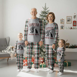 Funny Bigfoot And Black Cat Plaid Pajama Set Zombies Eat Brains Dont Worry You Are Safe