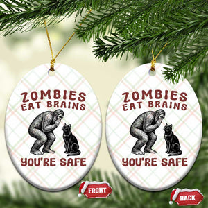Funny Bigfoot And Black Cat Ceramic Ornament Zombies Eat Brains Dont Worry You Are Safe