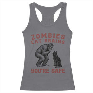 Funny Bigfoot And Black Cat Racerback Tank Top Zombies Eat Brains Dont Worry You Are Safe