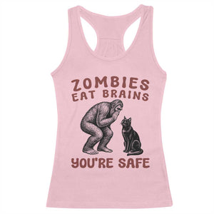 Funny Bigfoot And Black Cat Racerback Tank Top Zombies Eat Brains Dont Worry You Are Safe